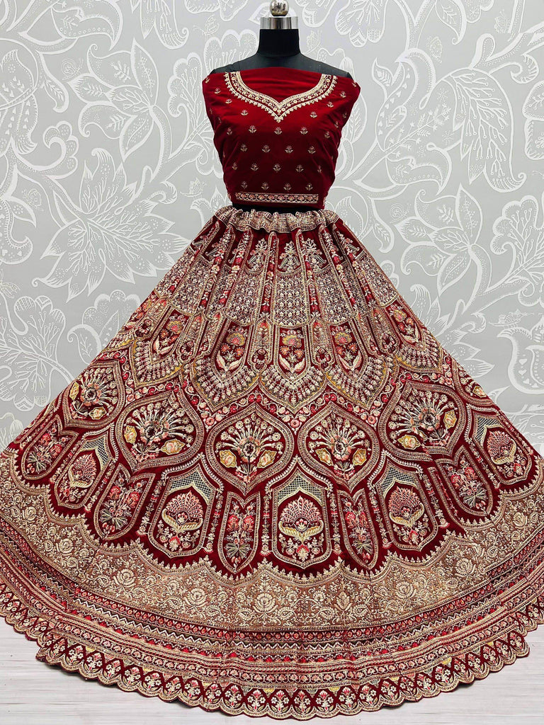 Rani Pink Heavy Embroidered Velvet Bridal Wedding Wear Lehenga Choli