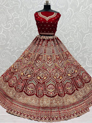 Rani Pink Heavy Embroidered Velvet Bridal Wedding Wear Lehenga Choli