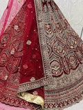 Rani Pink Heavy Embroidered Velvet Bridal Wedding Wear Lehenga Choli
