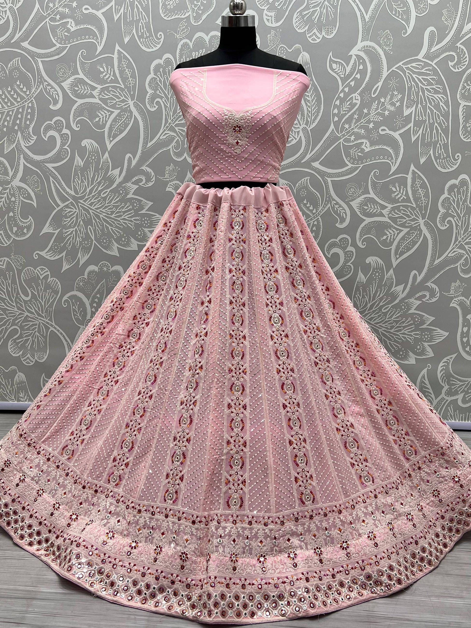 Gorgeous Pink Georgette Embroidered Wedding Wear Lehenga Choli