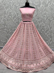 Gorgeous Pink Georgette Embroidered Wedding Wear Lehenga Choli