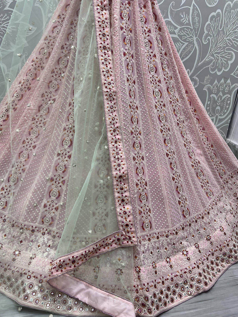 Gorgeous Pink Georgette Embroidered Wedding Wear Lehenga Choli