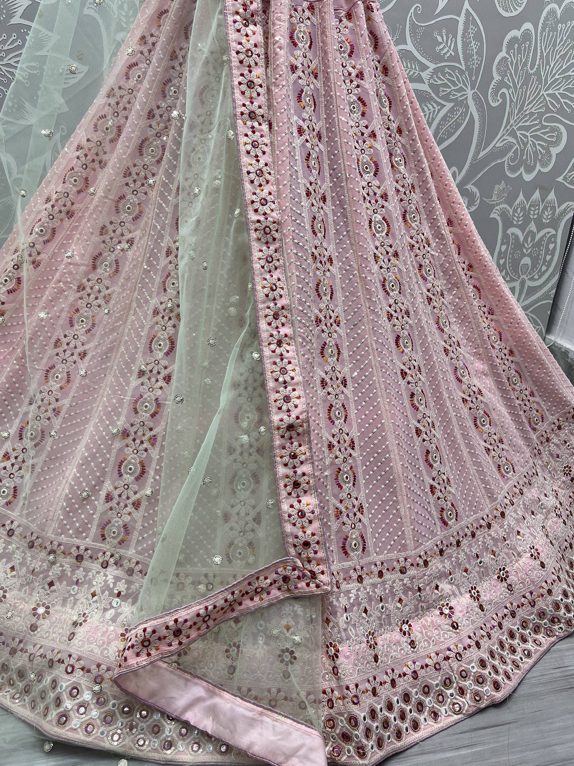 Gorgeous Pink Georgette Embroidered Wedding Wear Lehenga Choli