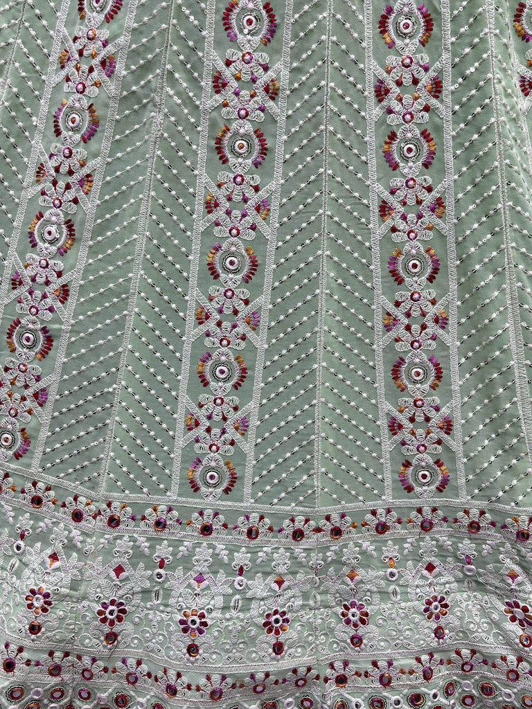 Pista Green Georgette Thread Embroidered Lehenga Choli With Dupatta