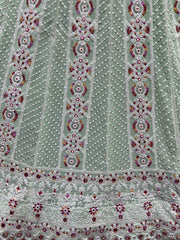 Pista Green Georgette Thread Embroidered Lehenga Choli With Dupatta