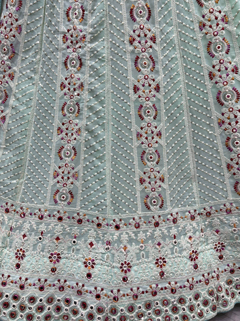 Sky Blue Georgette Thread Embroidered Work Wedding Lehenga Choli