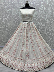 Elegant Off-White Georgette Wedding Lehenga Choli With Dupatta