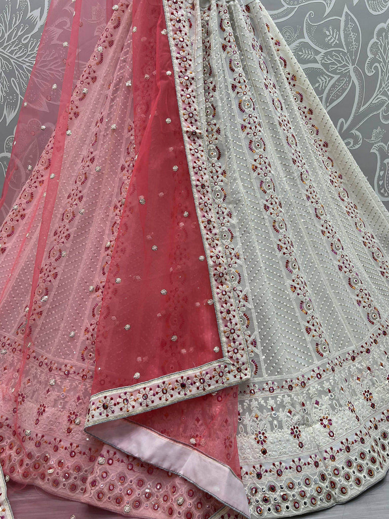 Elegant Off-White Georgette Wedding Lehenga Choli With Dupatta