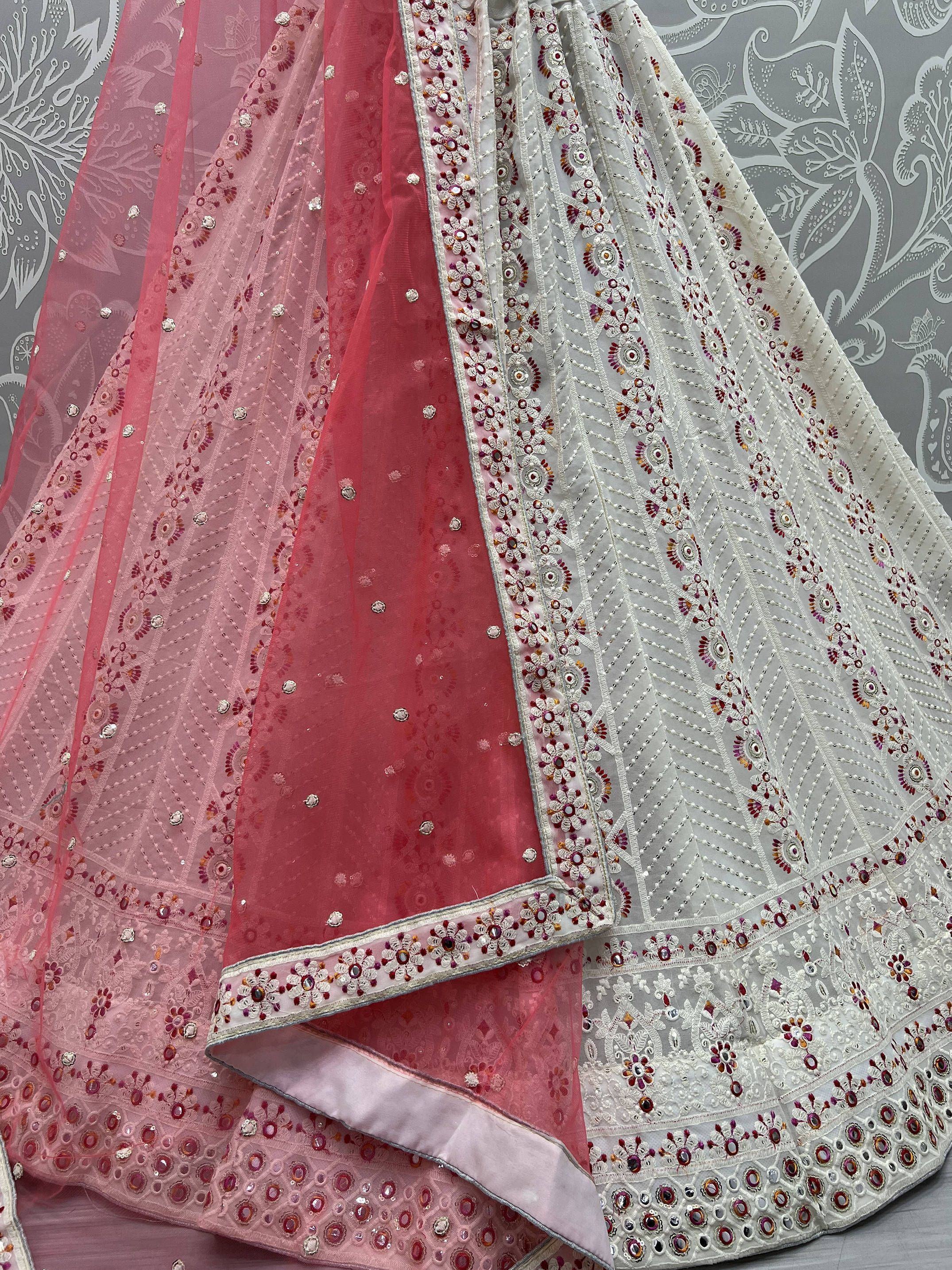 Elegant Off-White Georgette Wedding Lehenga Choli With Dupatta