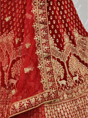 Attractive Red Velvet Thread Zari With Bridal Wear Lehenga Choli
