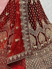 Charming Maroon Velvet Thread Net Dupatta With Bridal Lehenga