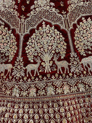 Charming Maroon Velvet Thread Net Dupatta With Bridal Lehenga