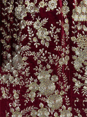 Pretty Dark Maroon Velvet Bridal Lehenga Choli With Thread Work