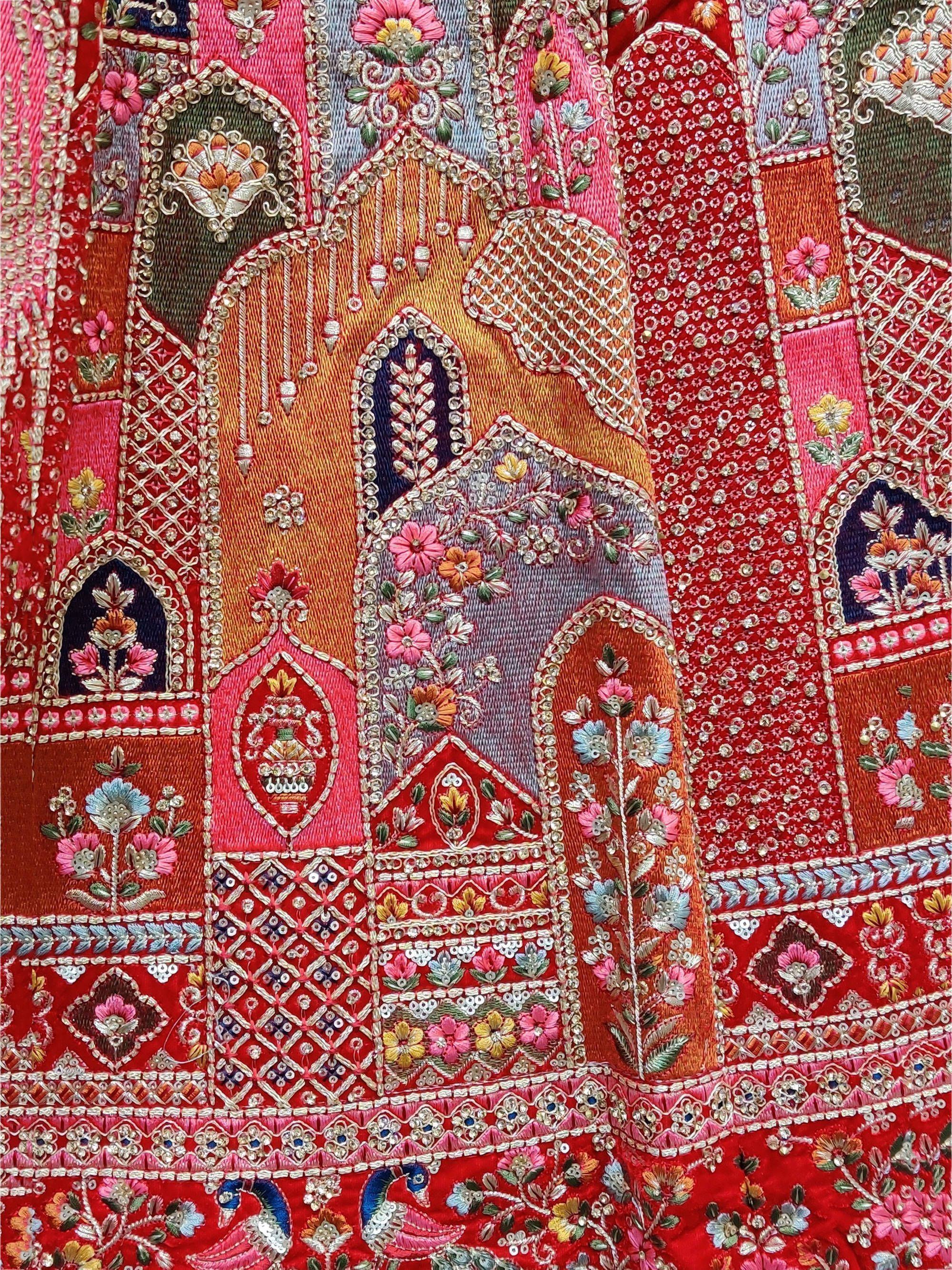Imperial Red Multi-Thread Double Dupatta Velvet Bridal Wear Lehenga