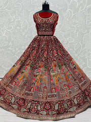 Great Maroon Multi-Thread Patch Velvet Double Dupatta Bridal Lehenga