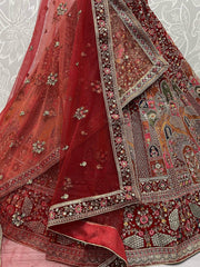 Great Maroon Multi-Thread Patch Velvet Double Dupatta Bridal Lehenga