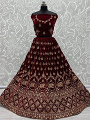 Graceful Maroon Velvet Dori Work Bridal Lehenga Choli
