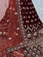 Graceful Maroon Velvet Dori Work Bridal Lehenga Choli