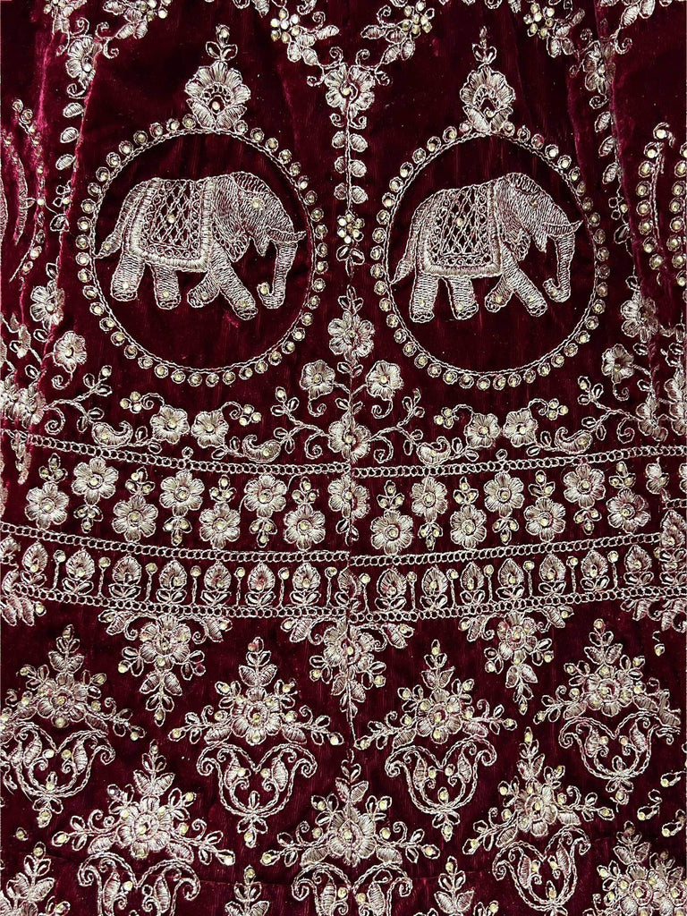 Graceful Maroon Velvet Dori Work Bridal Lehenga Choli