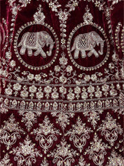Graceful Maroon Velvet Dori Work Bridal Lehenga Choli