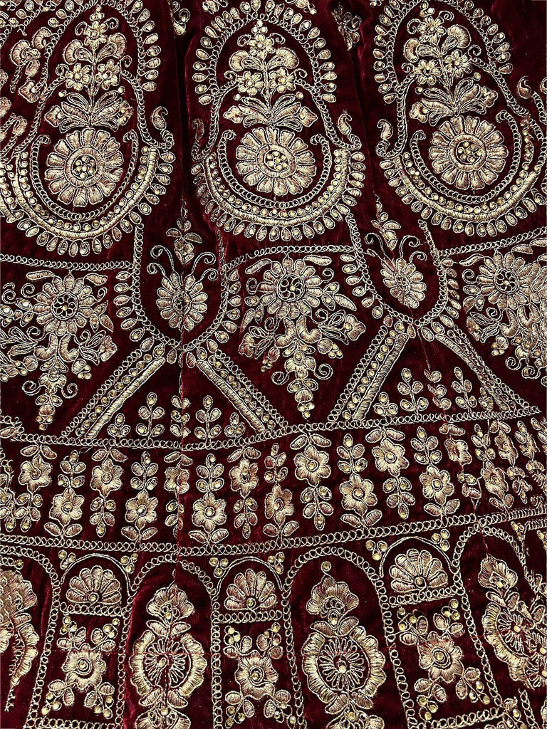 Wonderful Maroon Velvet Zari Embroidered Bridal Wear Lehenga Choli