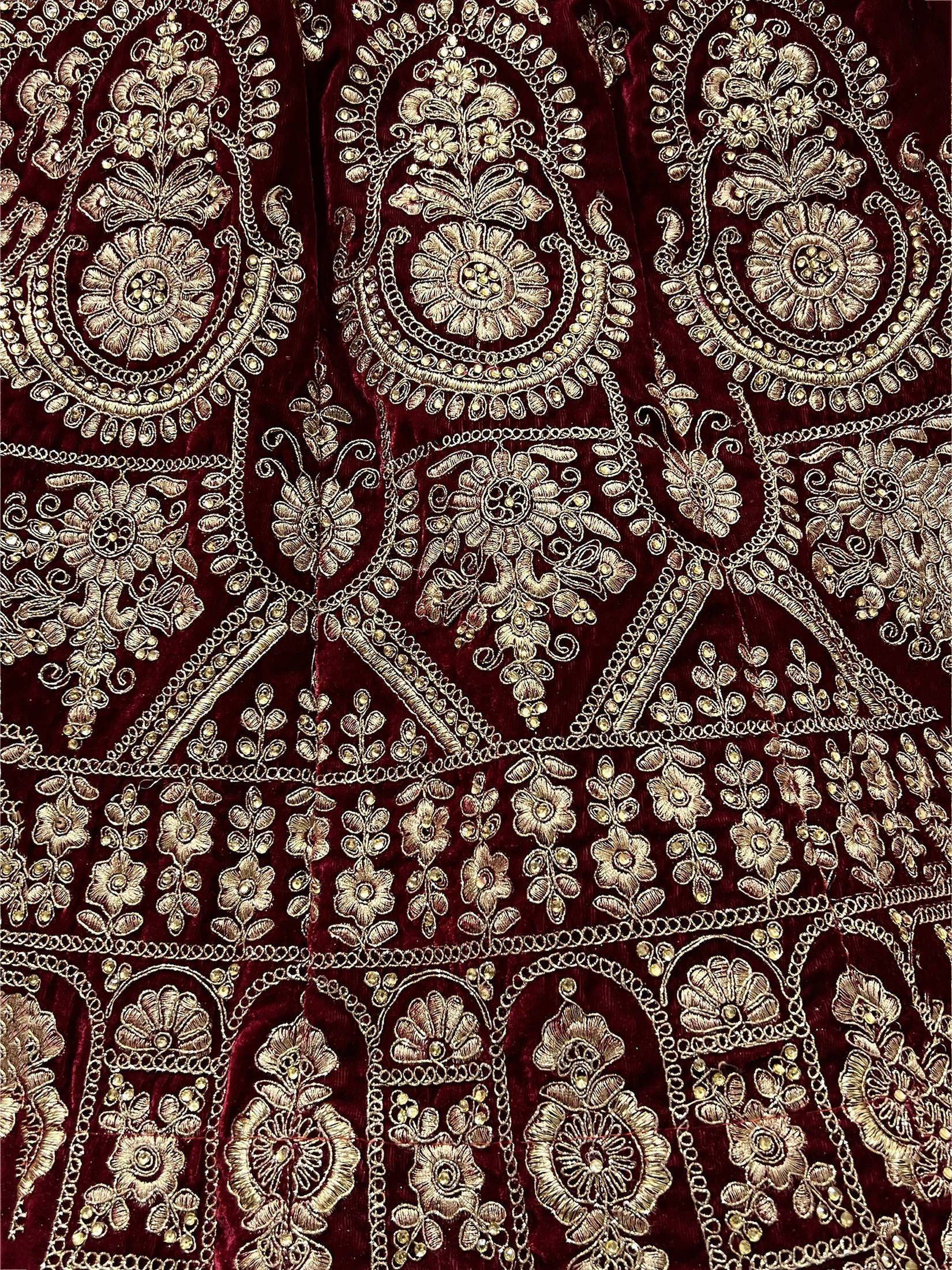 Wonderful Maroon Velvet Zari Embroidered Bridal Wear Lehenga Choli