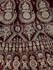Wonderful Maroon Velvet Zari Embroidered Bridal Wear Lehenga Choli