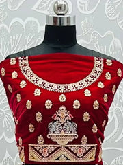 Amazing Red Thread Embroidered Velvet Bridal Wear Lehenga Choli