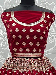 Stupendous Pink Multi-Thread Sequins Velvet Bridal Lehenga Choli