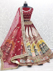 Fantastic Red Multi-Thread Zari Velvet Bridal Wear Lehenga Choli