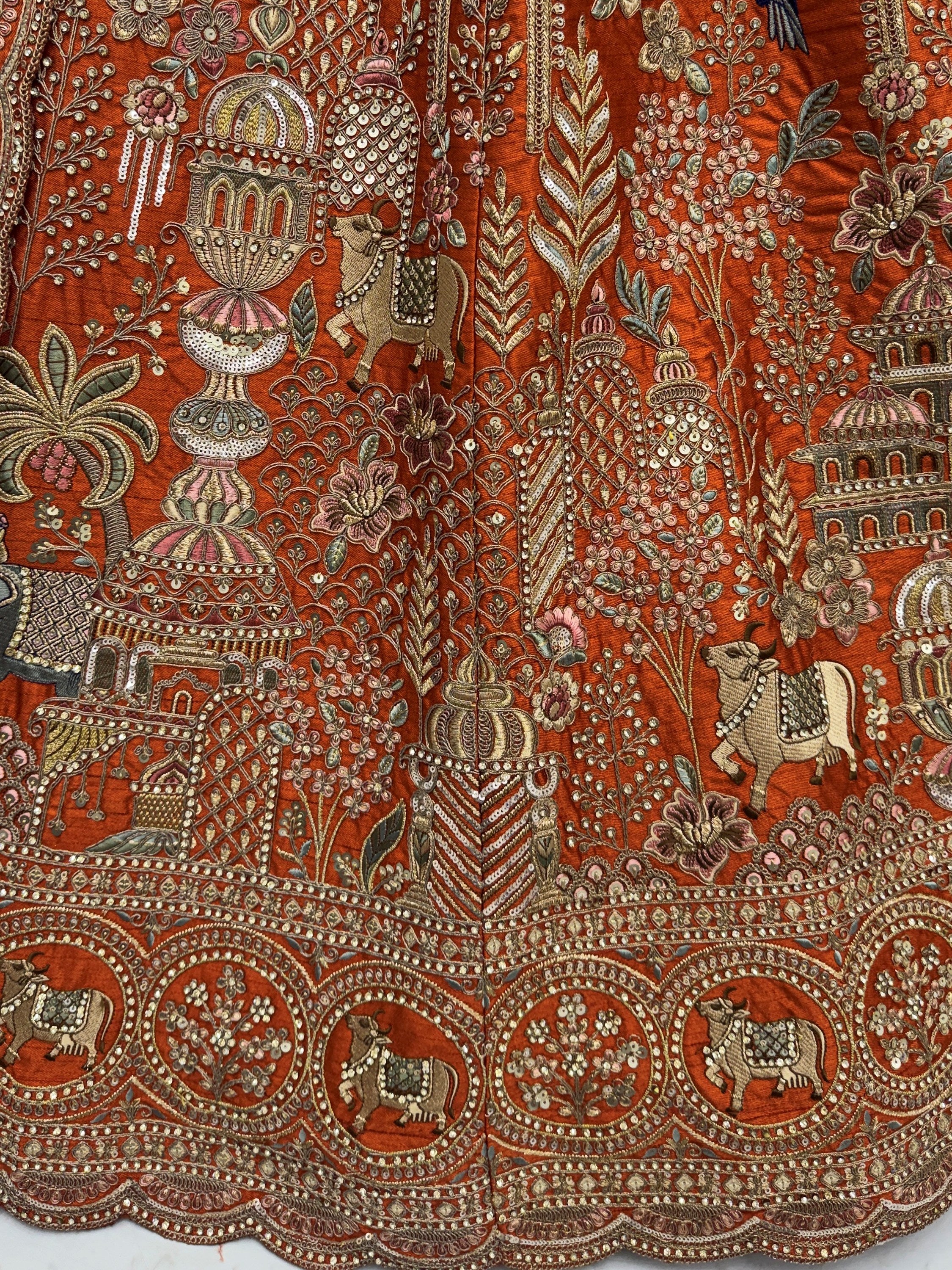 Classic Orange Embroidered Silk Bridal Lehenga Choli With Double Dupatta