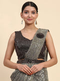 Enchanting Grey Sequins Lycra Designer Readymade Saree With Blouse