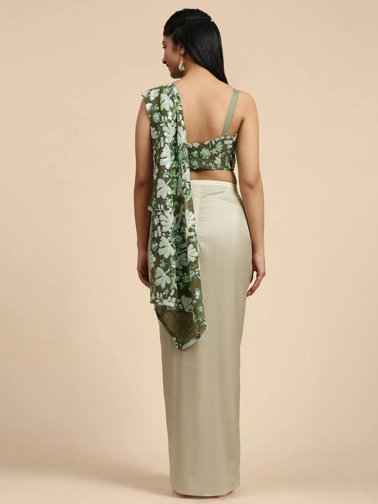 Enchanting Green Sequins Designer Ready To Wear Saree With Blouse