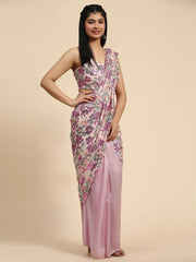 Stunning Pink Sequins Net Party Wear Pre-Stitched Saree With Blouse