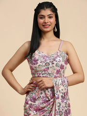 Stunning Pink Sequins Net Party Wear Pre-Stitched Saree With Blouse