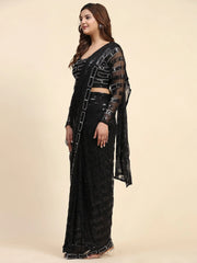 Adorable Black Sequins Work Georgette Ready To Wear Saree With Blouse