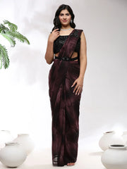 Fashionable Maroon Satin Party Wear Saree With Blouse