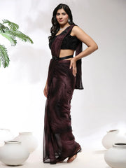 Fashionable Maroon Satin Party Wear Saree With Blouse