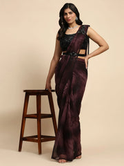 Fashionable Maroon Satin Party Wear Saree With Blouse