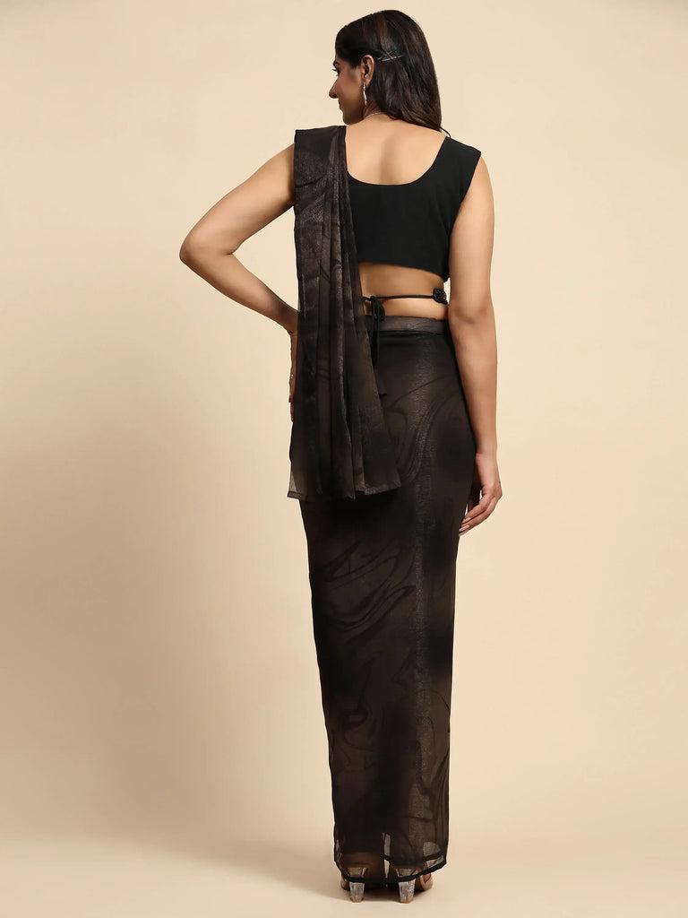 Adorable Dark Brown Satin Wedding Ready To Wear Saree With Blouse