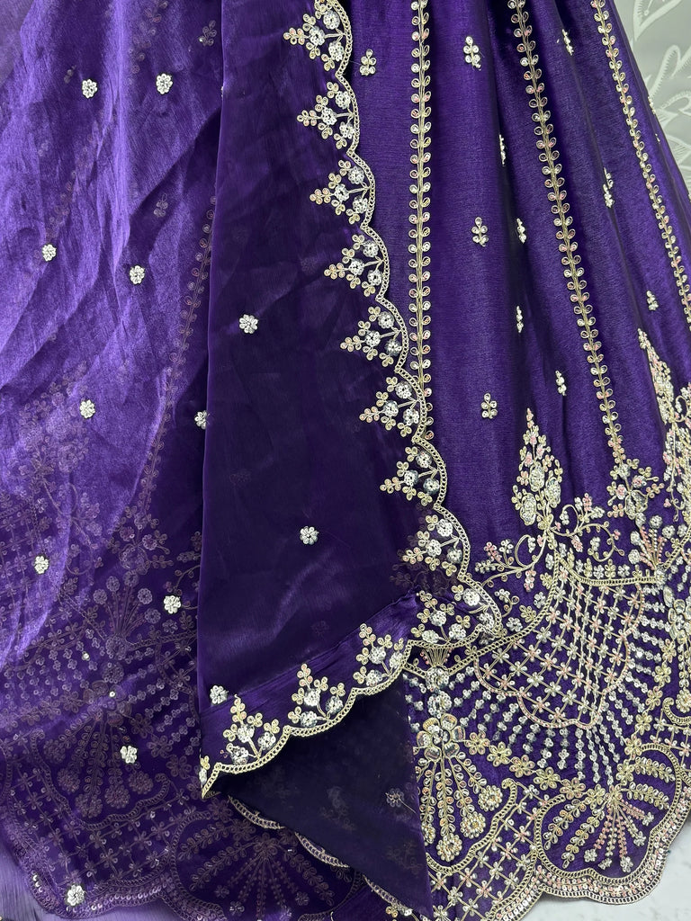 Charming Purple Dori Work Satin Wedding Wear Lehenga Choli