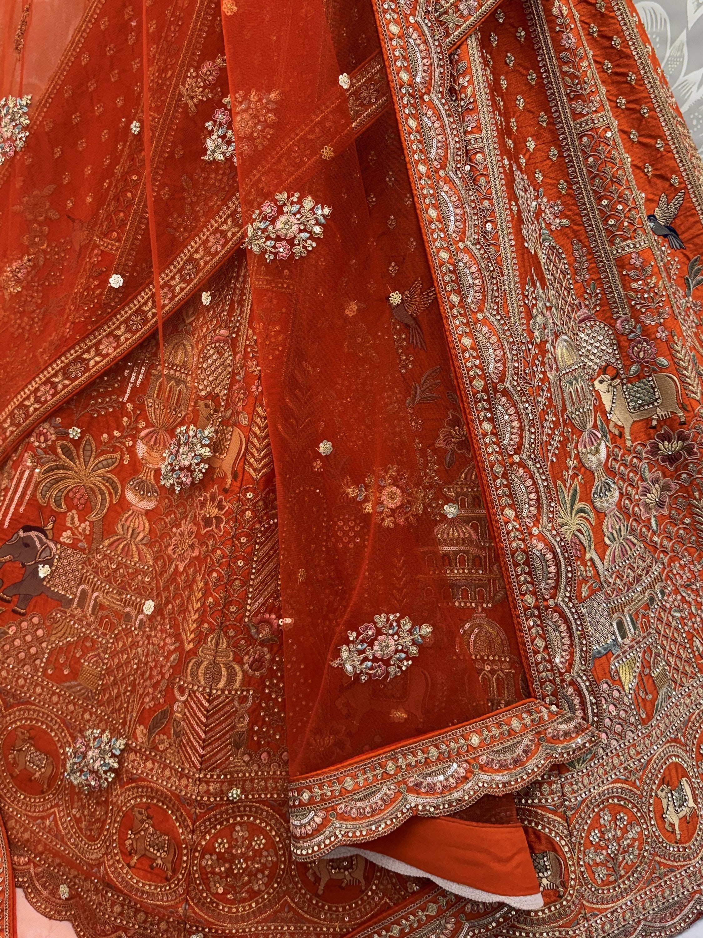 Classic Orange Embroidered Silk Bridal Lehenga Choli With Double Dupatta