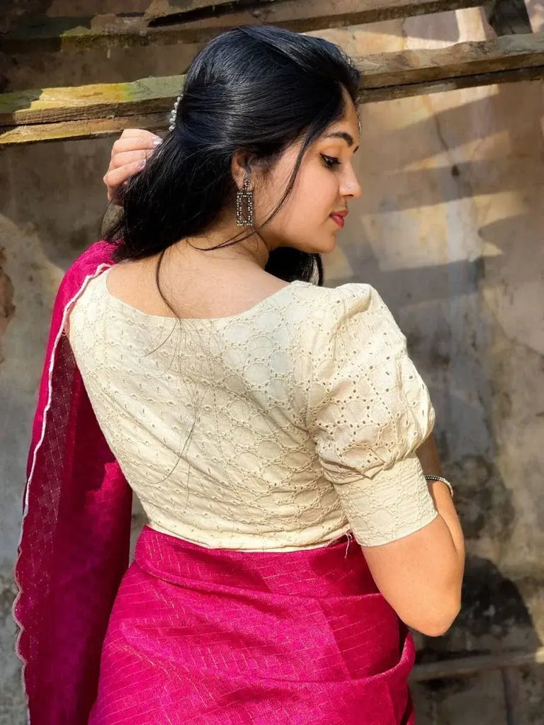 Astonishing Pink Festival Saree With Ready Made Blouse