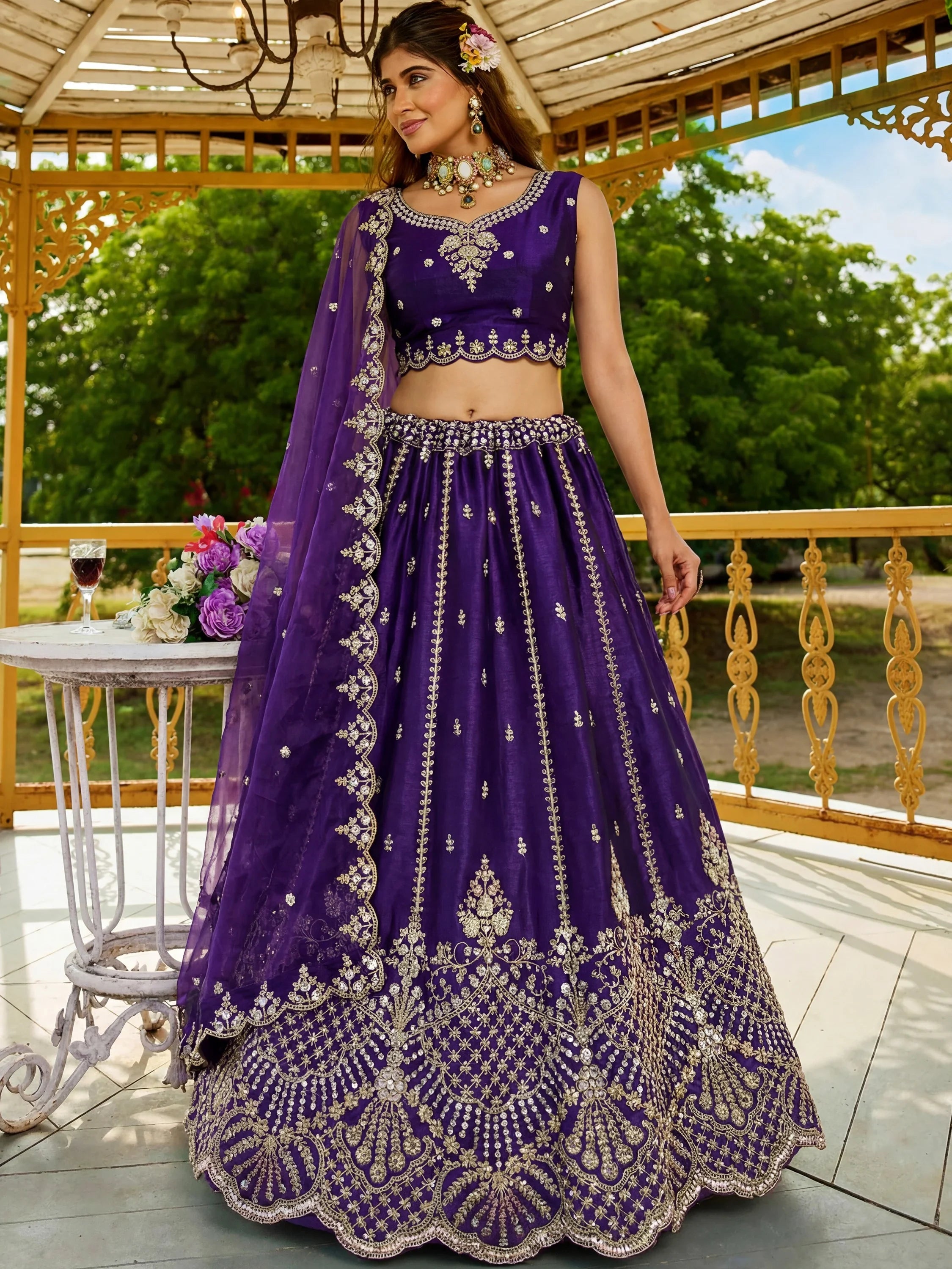 Charming Purple Dori Work Satin Wedding Wear Lehenga Choli