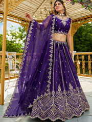 Charming Purple Dori Work Satin Wedding Wear Lehenga Choli