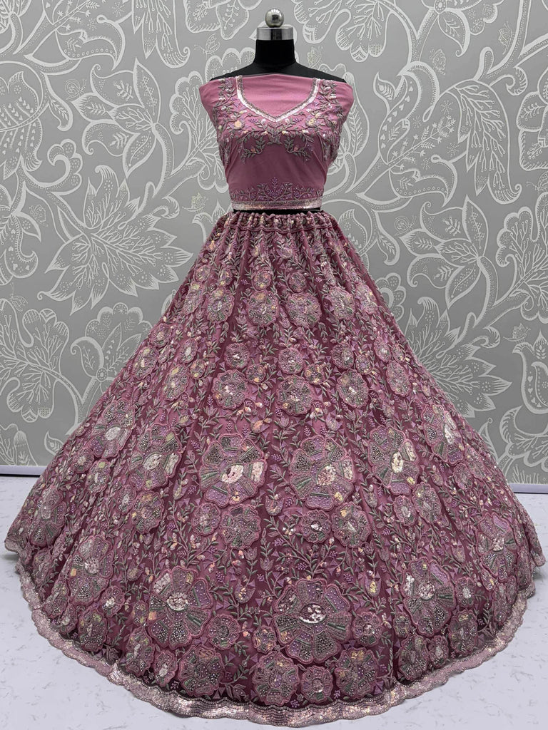 Glamorous Pink Net Sequins Wedding Wear Lehenga Choli With Dupatta