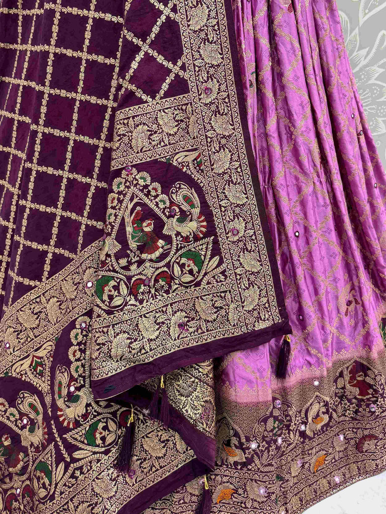 Desirable Pink Georgette Satin Zari Weaving Wedding Lehenga Choli