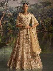 Captivating Cream Net Dori Embroidered Engagement Wear Lehenga Choli