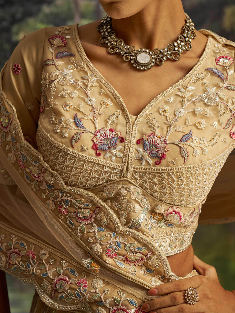 Captivating Cream Net Dori Embroidered Engagement Wear Lehenga Choli