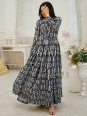 Charming Blue Digital Printed Georgette Festival Wear Gown
